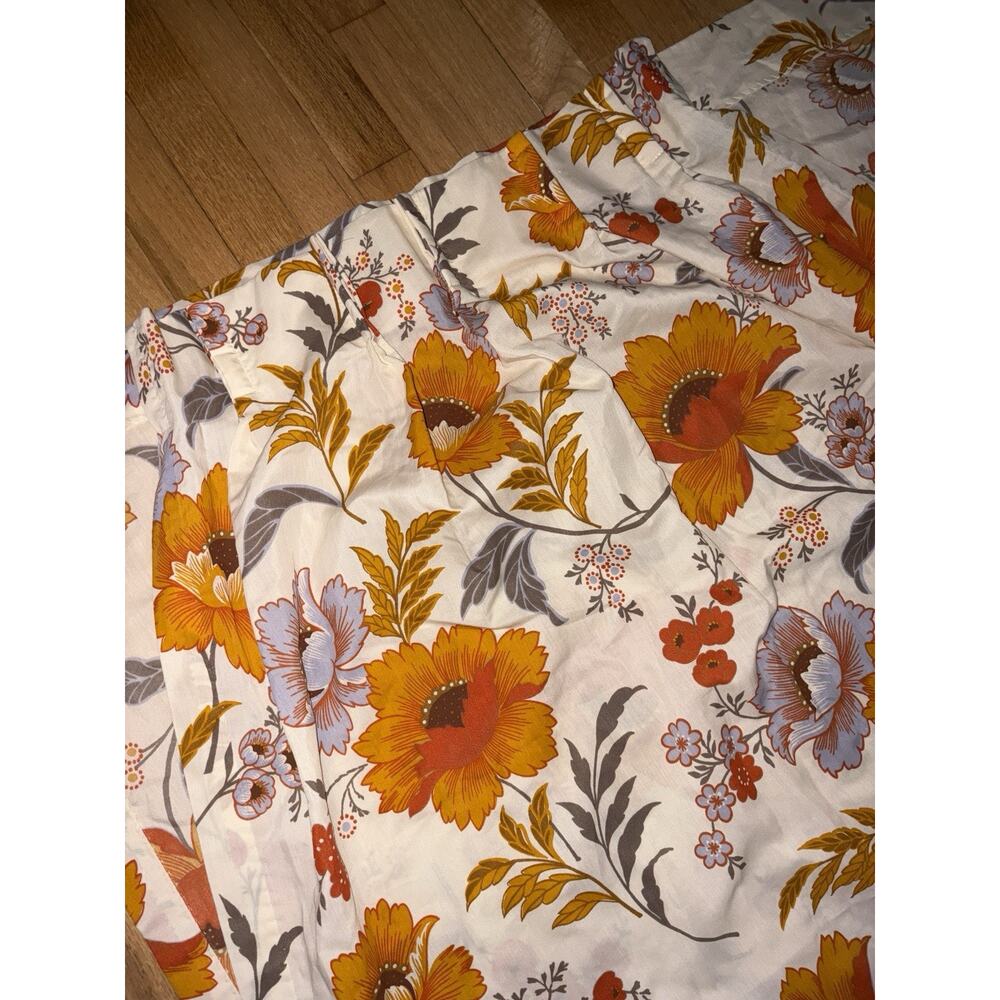 Vintage 1970s Pinch Pleat Drapes Curtains Floral Orange Purple Pair Of 2 80”